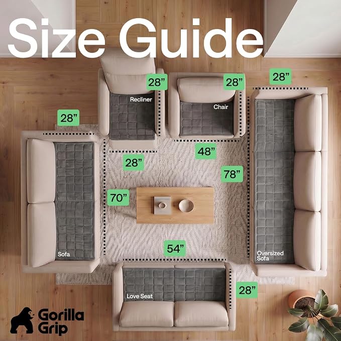 GORILLA GRIP Slip and Leak Resistant Plush Quilted Recliner Cushion Cover Blanket, Soft Couch Covers for Sofa Dogs, Machine Washable Furniture Protector Pet Friendly Couches, Gray, 28x28 Inches