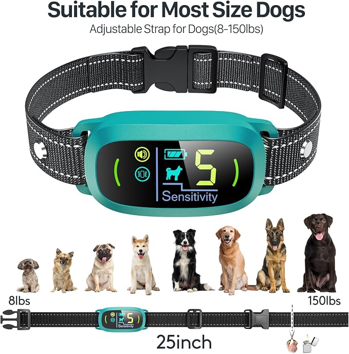 FAFAFROG Dog Bark Collar, Rechargeable Smart Collar, Anti Barking Training Collar with 5 Adjustable Sensitivity Beep Vibration, Bark Collar for Large Medium Small Dogs (Clear)
