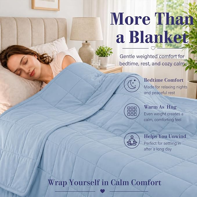 L'AGRATY Weighted Blanket - 48"x72" 15lbs Cooling Breathable Heavy Blanket with Glass Beads for Adult All-Season