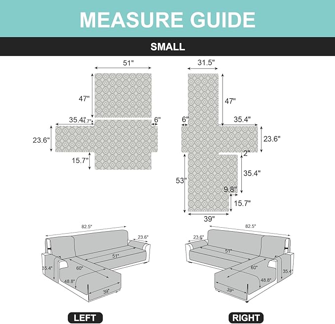 Genina Sectional Couch Covers for Dogs L Shaped Sofa Covers Chaise Lounge Cover Reversible Couch Covers for Sectional Sofa L Shape Furniture Protectors Cover for Pets, Kids (Chocolate, Small)