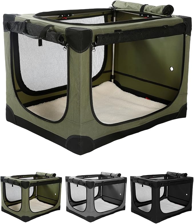 Veraste 42" L x 31" W x 31" H Collapsible Travel Dog Crate, Quick-Setup Portable Soft Dog Kennel for Large Dogs up to 90 lbs, 4-Door Foldable Travel Crate with Storage Bag, Green