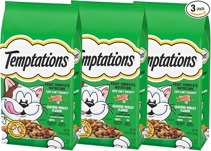Temptations Seafood Medley Flavor Adult Dry Cat Food, 6.3 lb. Bag (Pack of 3)