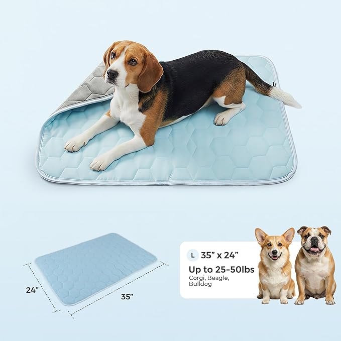 Sytopia 35" x 24" Dog Cooling Mat for Large Dogs, Q-Max>0.5 All Season Thin Breathable Crate Pad Indoor for Pet, Portable Washable & Non-Toxic Kennel Mat for Summer Active Dog, Light Blue