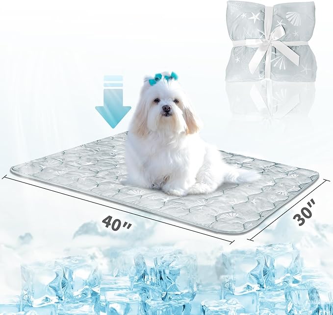 NWK Dog Cooling Blanket, Q-Max>0.345, Ice Silk Cool to Touch Material, Reversible Breathable Bed Cover, Furniture Protector Couch Sofa for Summer, Machine Washable (Misty Gray, 30'' X 40'')