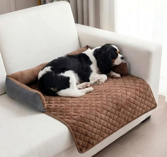 Calming Dog Bed for Couch,Durable Suede Dog Couch Bed,Removable Washable Pet Bed for Couch,Couch Protector for Small,Medium Dogs and Cats (Brown, 30 x 30 inch)