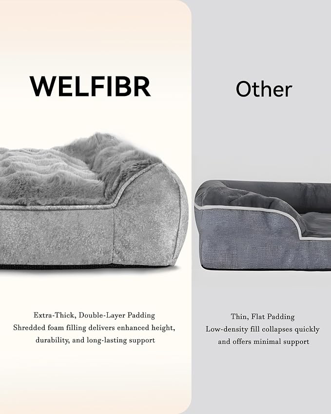 Orthopedic Dog Bed Medium Size Dog, Extra Thick Supportive Dog Couch Bed, Dog Beds with Removable Washable Cover, Ultra Soft Faux Rabbit Fur Puppy Bed & Non-Slip Bottom (Gray, 35"x25")