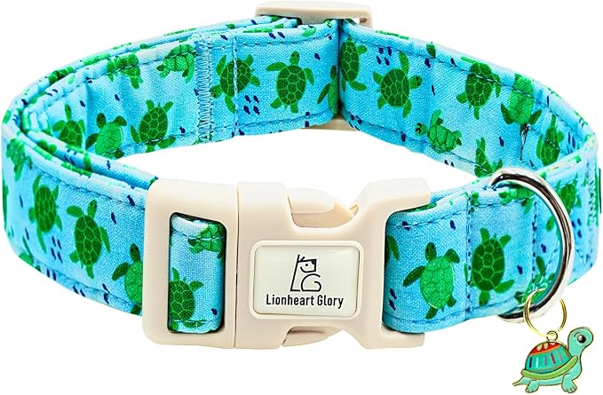 Lionheart Glory Cute Blue Sea Turtle Dog Collar - Soft, Durable, Adjustable for Medium Dogs - Spring/Summer Pet Gift