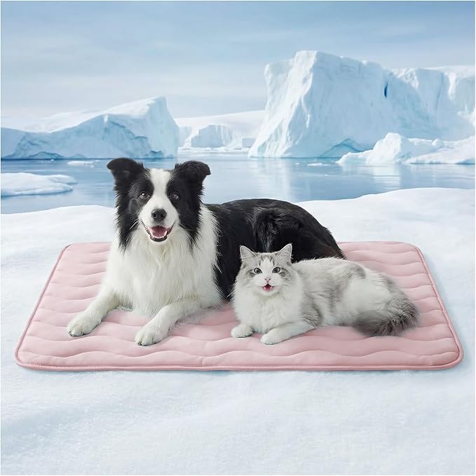 Dog Cooling Mat for Extra Large Dogs, 48"x30" Breathable Self Cooling Crate Mat for Dogs & Cats, QMAX>0.5 Portable Washable Pet Cooling Mat for Dog Bed, Thickened Cool Fiber Indoor/Outdoor Summer,Pink