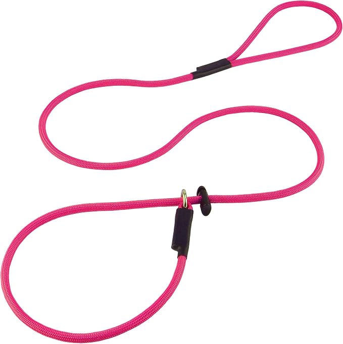 Slip Lead Dog Leash – Strong Nylon Training Rope with Spring-Loaded Adjustable Stopper – 5/16" x 4/5/6ft -No Pull Heavy Duty Leash for Small Medium Large Dogs(Pink, 5 FT)