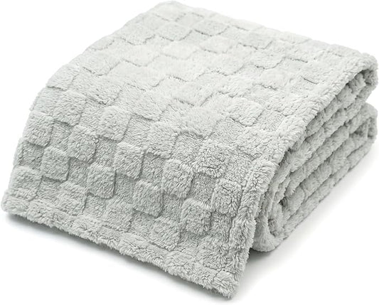 Americanflat 30x40 Jacquard Kids Throw Blanket - Soft and Breathable Mini Fleece Throw Blanket for Couch, Bed, Chair - Fleece Blankets Perfect for Home, Bedroom, or Outdoor - Checkered in Light Gray