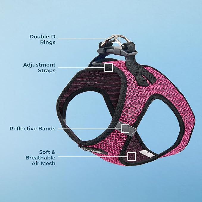 Best Pet Supplies - All Weather Mesh/Plush, Reflective, No Pull Harness for Small, Medium Dogs, Cats - Secure with Hook & Loop Fastener, Buckle, Double D-Rings - Fuchsia 2-Tone, L