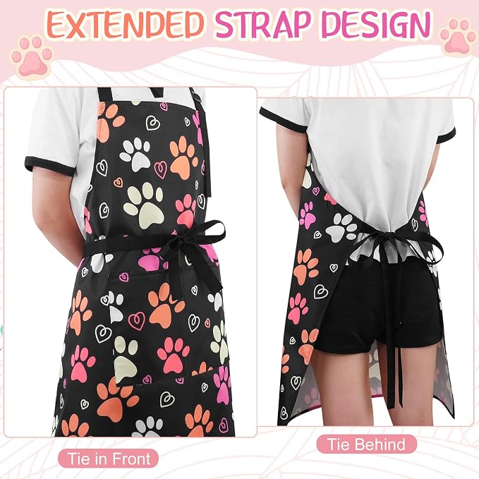 Dog Grooming Waterproof Apron with 2 Pockets, Cute Animals Puppy Dog Pets Apron