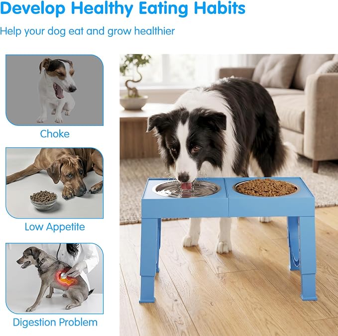 XIAZ Elevated Dog Bowls Large Breed Raised Dogs Bowl Stand Large/Medium Sized Dog Stainless Steel Food Water Bowl Stands 5 Heights Adjustable 9/11/12/15in Pet Feeder Dish Station