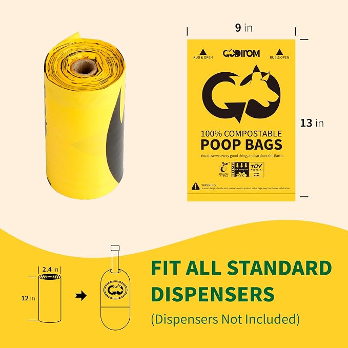 Certified 100% Home Compostable Poop Bags for Dogs, 270 Count Guaranteed Leak Proof and 18 Microns Extra Thick Waste Bag, 18 Rolls of Plant Based Doggie Poop Bag, No Scented with ASTM D6400 & EN13432