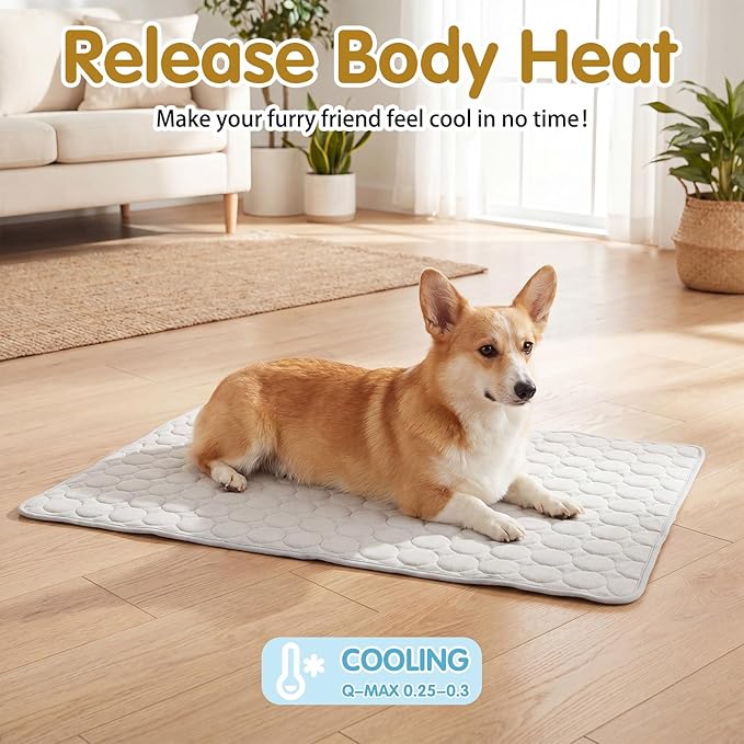 Novabright Dog Cooling Mat 35 x 23 Inches, Double-Sided Soft Pet Bed Mat, Dog Crate Pad, Summer Portable Cooling Blanket, All Season Use Machine Washable, for Dogs Cats Outdoor Indoor, Grey