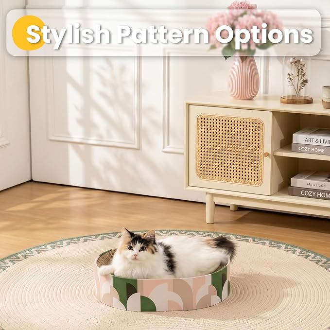 Conlun Cat Scratcher Cardboard,2 in 1 Oval Cat Scratch Pad Bowl for Indoor Kitty Grinding Claw,Round Kittens Scratching Board Corrugated Lounge Pet Beds&Furniture Protector for Couch&Carpets&Sofas