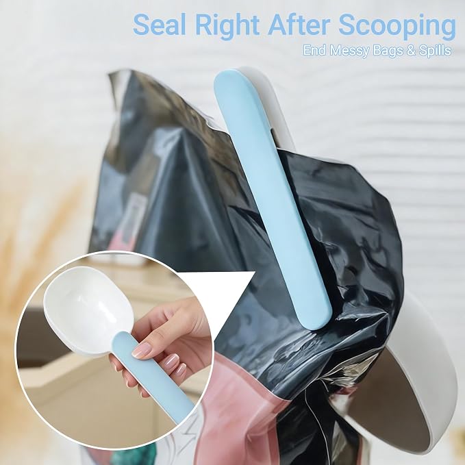 Pet Food Scoop,Cat Food Measuring Cups,Comfortable Long Handle Scoop for Dog,Cat,Ferret and Rabbit Food,Easy-Clean Food Scoop,1 Cup Size Pet Food Feeding Scoop Dishwasher Safe(Blue White)