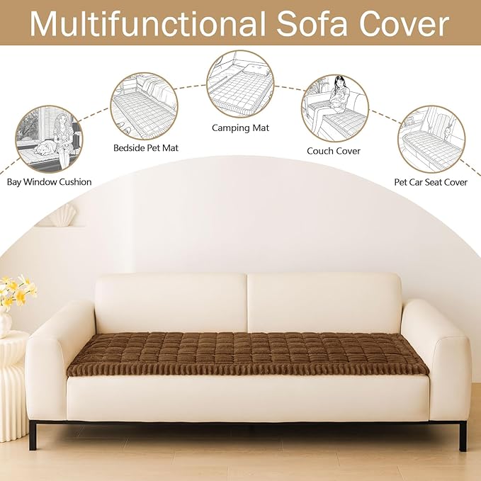 hyha Couch Cover for Dogs Washable, Non Slip Thick Flannel Sofa Protector, Pet Friendly Plush Furniture Cover for Sectional Sofa & Loveseat (Brown, 43" x 63")