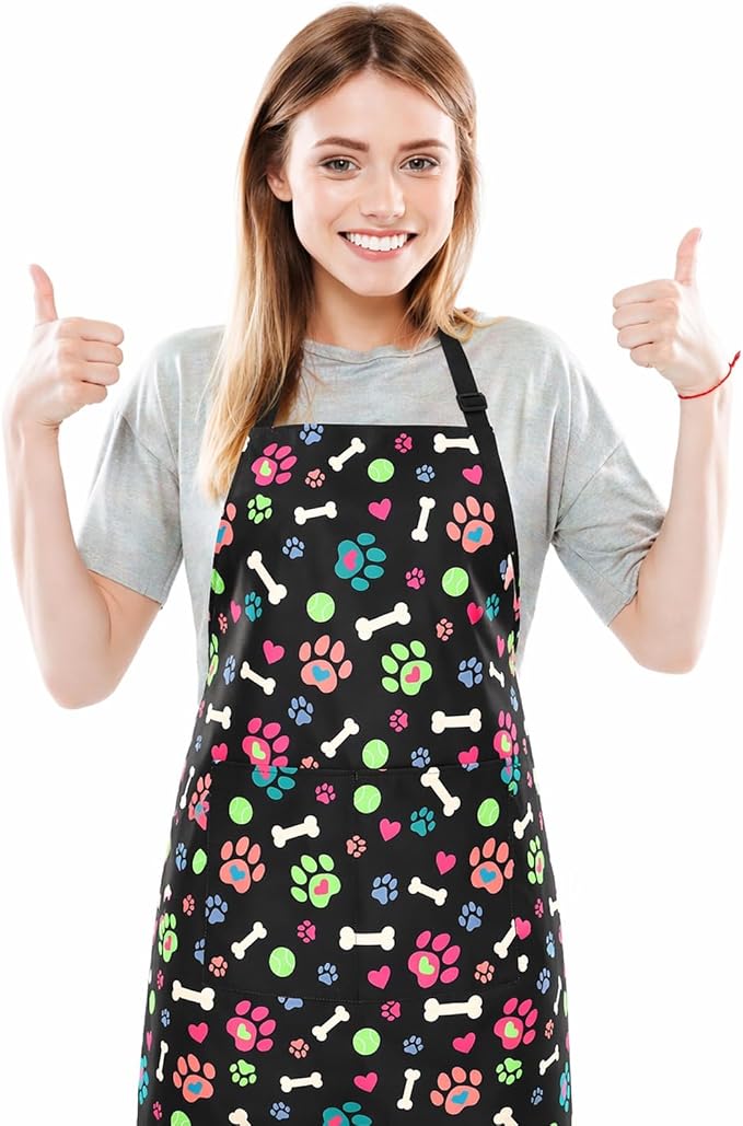 Dog Grooming Waterproof Apron with 2 Pockets, Cute Animals Puppy Dog Pets Apron