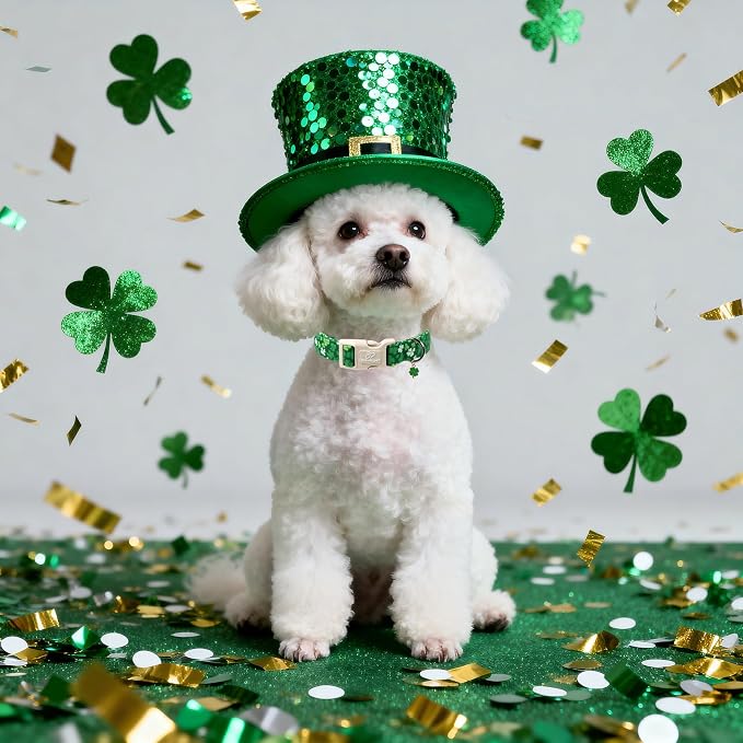 St. Patrick's Day Dog Collar for Small Dogs - Bold Green Lucky Clover Dog Collars, Cute Irish Party Shamrock Puppy Collar, Lightweight Adjustable St. Patricks Day Pet Collars S