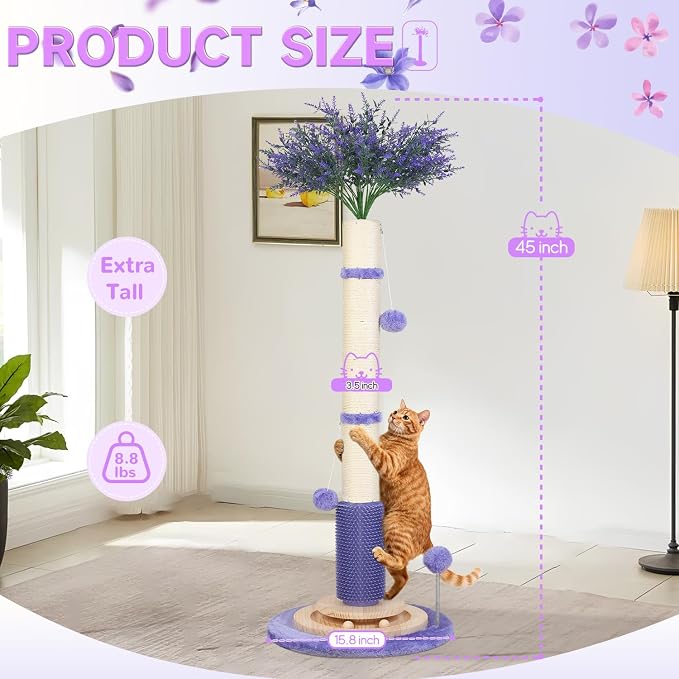 Cat Scratching Post,45'' Tall Vertical Cat Scratcher Tree Toys for Indoor Large Adults