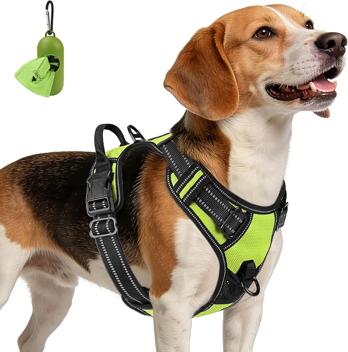Joytale No Pull Dog Harness Medium Sized Dog, Reflective Pet Vest with Front Clip, Adjustable Soft Padded Harnesses with Easy Control Handle for Training and Walking, Green, M