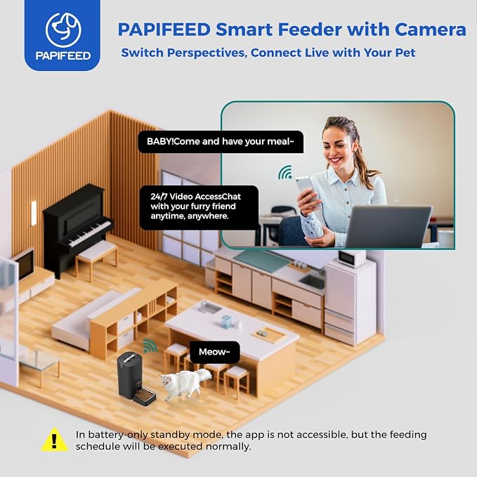 PAPIFEED Automatic Cat Feeder with Camera, 1080P HD & Night Vision, 6L Cat Food Dispenser with App, 5G WiFi Timed Cat Feeder for Dry Food, 2-Way Audio, Smart Pet Feeder for Dog, 1-10 Meals/Day, Black