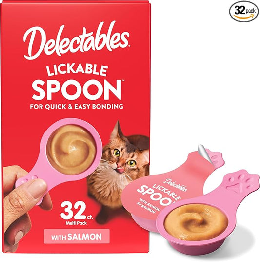 Delectables Lickable Spoon Handheld Wet Cat Treats Made with Real Salmon, Quick & Easy Creamy Puree, Mess Free, Grain-Free, No Added Fillers, No by-Products, No Added Preservatives, Salmon 32ct