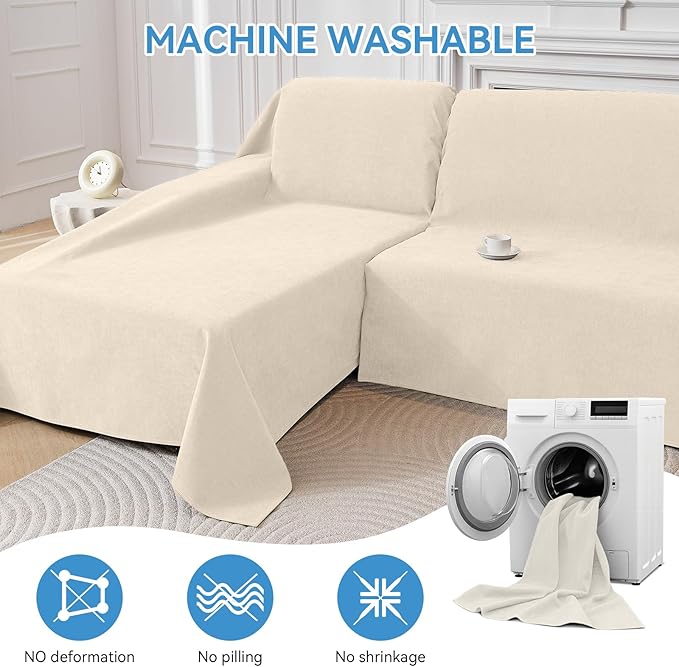 Deep Dream Sectional Couch Covers, 2 Pieces 100% Waterproof L Shaped Sofa Cover, Non Slip Couch Cover for Dogs Cats Washable, Pet Friendly Sofa Slipcovers Furniture Protector (XX-Large, Beige)