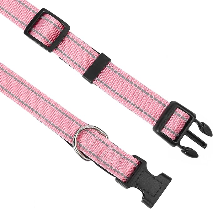 Reflective Dog Collar, Adjustable Soft Neoprene Padded Nylon Pet Collars with Buckle for Extra Large Dogs, Light Pink,XL