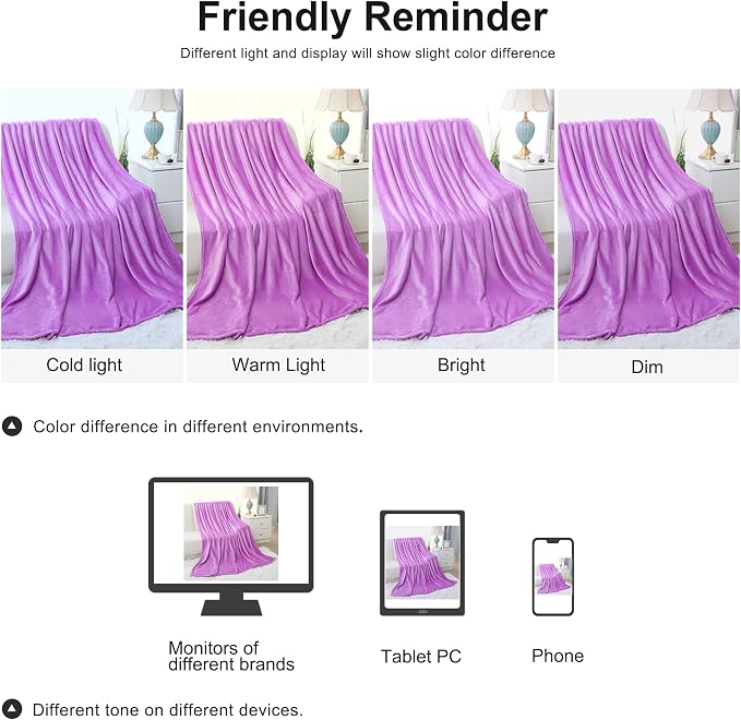 uxcell Flannel Fleece Blanket Twin Size - Soft Lightweight Plush Microfiber Bed Blanket for Sofa or Couch, Machine Washable, Light Purple 60x78 Inch