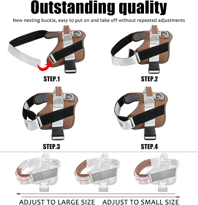Dog Harness, No-Pull Reflective Dog Vest, Breathable Adjustable Pet Harness with Handle for Outdoor Walking - No More Pulling, Tugging or Choking