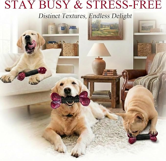 2-Pack Tough Dog Toys for Aggressive Chewers: Bacon Flavored Long Lasting Dog Bones for Large Dogs, Heavy Duty Nylon & Rubber Dog Chew Toys to Keep Them Busy, Medium & Large Breed, Black