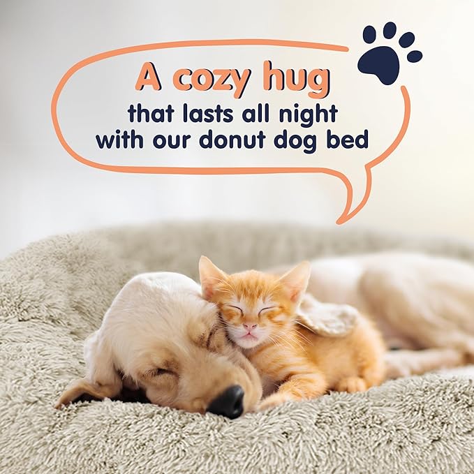 Donut Dog Bed - Premium Comfort for Anxiety Relief - Fluffy & Calming Design with Ultra-Plush Support | Cozy Round Dog Bed with Super Soft Circle Style (Cream, Large)