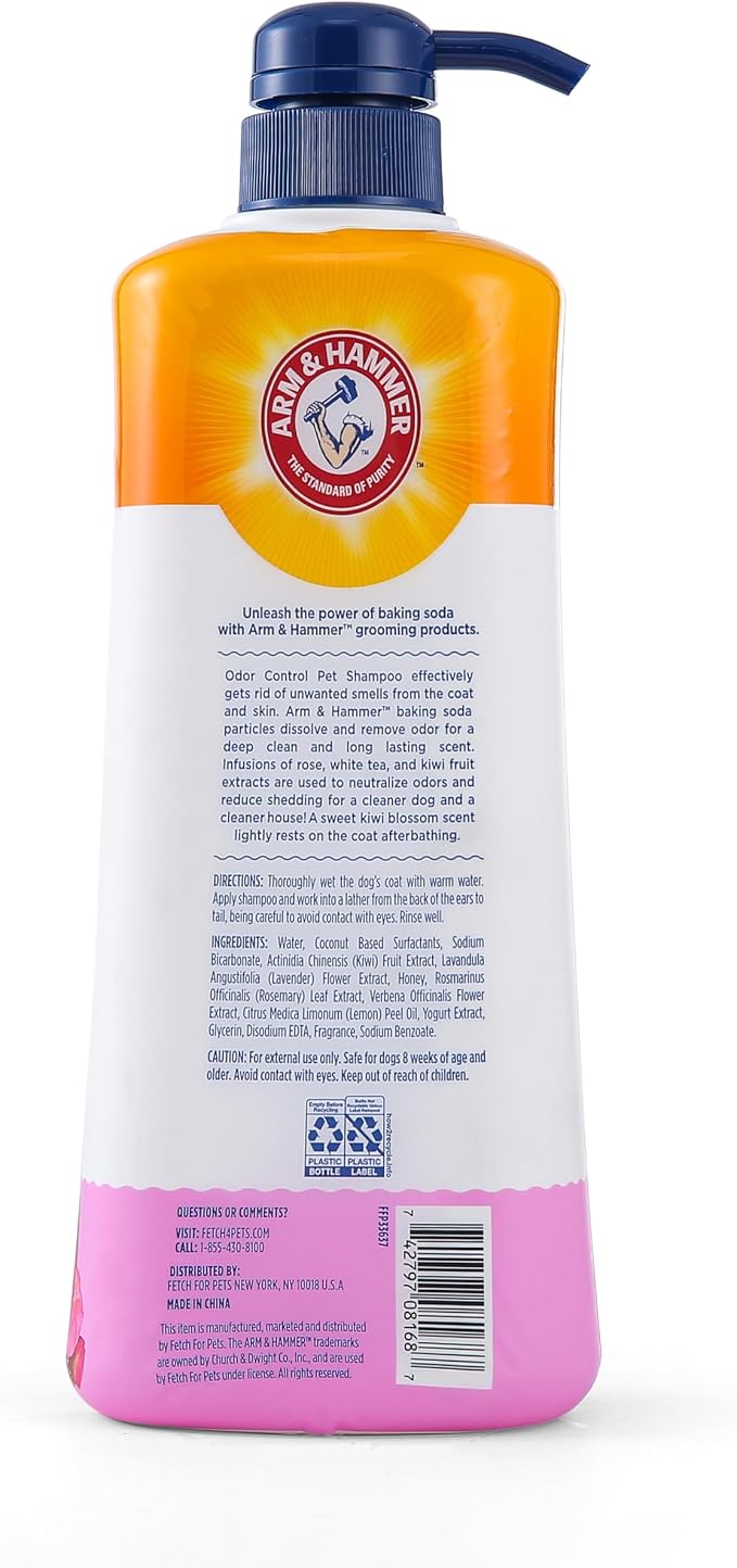 Arm & Hammer for Pets Odor Control Dog Shampoo, Pump Included, Baking Soda Enhanced, pH Balanced, Kiwi Blossom Scent, Gentle for All Dogs and Puppies, Value Size 24 Fl Oz