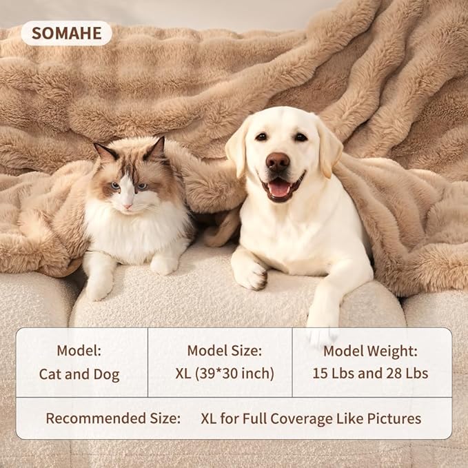 SOMAHE Dog Blanket, Reversible Sherpa & Bubble Fleece Pet Throw, Ultra-Soft Plush for Medium Dogs, Machine Washable, Anti-Static, Warm & Cozy, 39"×31" Inch Coffee