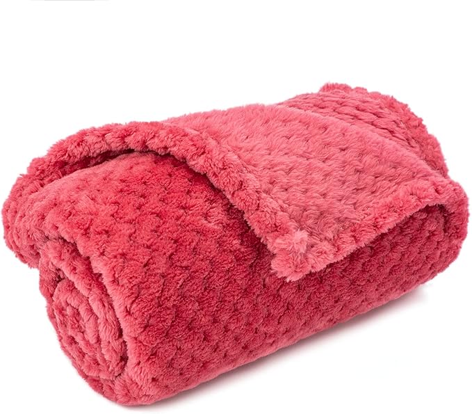 Warm Soft Fuzzy Dog or Cat Blanket, Plush Fleece Throws for Bed, Couch, Sofa, Travel (M/32" x 40", Cranberry)