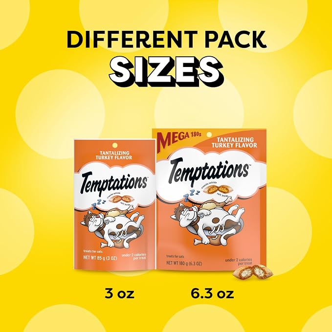 Temptations Cat Treats, Classic Crunchy and Soft Cat Treats, Tantalizing Turkey Flavor, 3 oz. Pouch (Pack of 12)