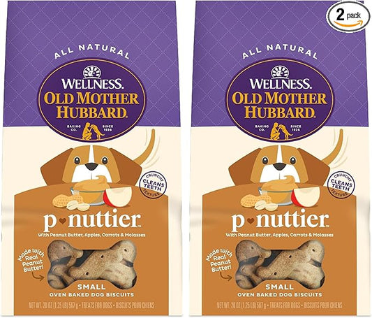 Old Mother Hubbard Wellness Classic P-Nuttier Dog Biscuits, Natural Training Treats, Peanut Butter Flavor, Small Size, 20 oz Bag (Pack of 2)