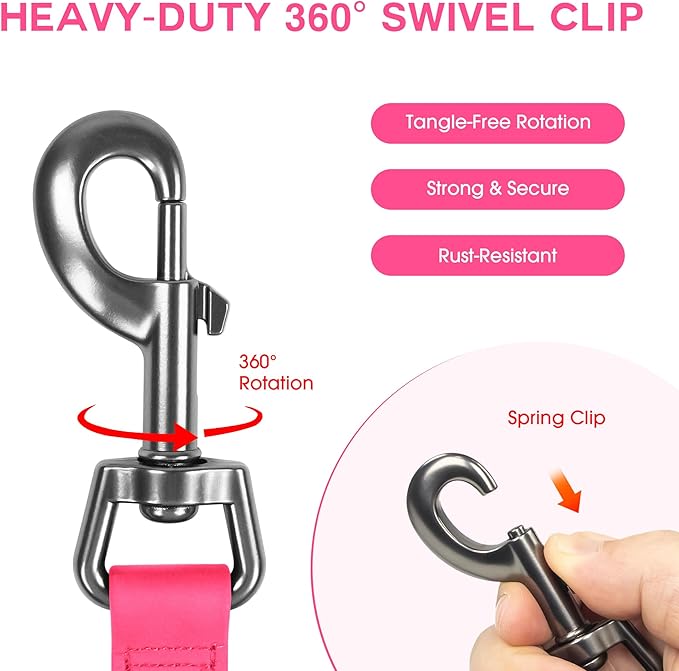 Wolfone 50ft Pink Long Leash - Waterproof Training Dog Leash for Recall, Swimming, Camping, Beach, Hunting, Walking