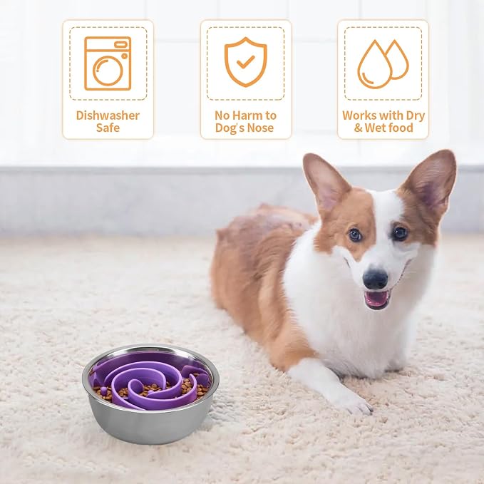 Slow Feeder Dog Bowls Insert, Bestalk Soft Silicone Slow Eating Feeder Insert with Suction Cups for Small, Medium and Large Dogs, Fit into Basic and Elevated Bowls