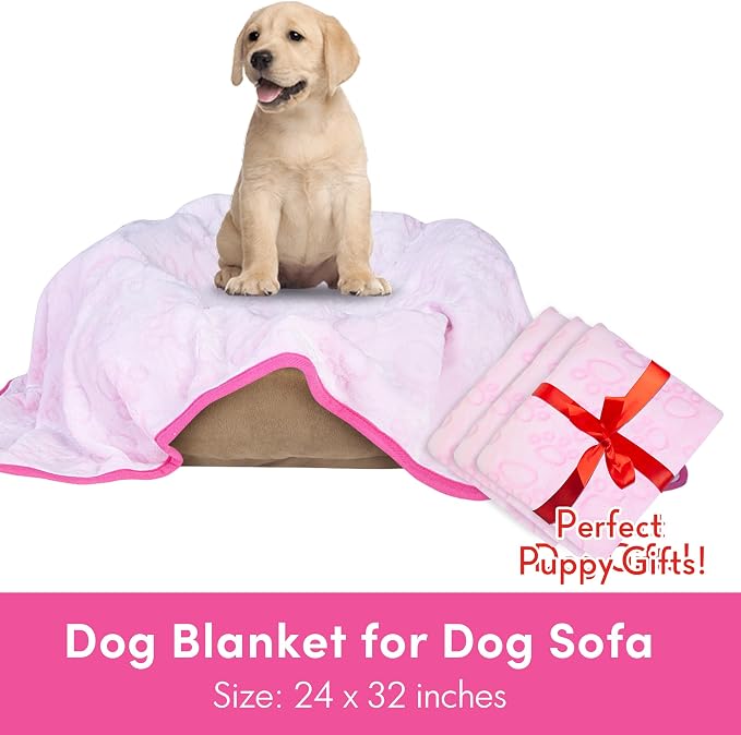Stuffed 3pcs Premium Soft Dog Blankets for Small Dogs, Cat Blanket Calming Washable for Bed Couch Crate Protection Cover, Dog Puppy Kitten Essentials Christmas Dog Gifts, 24 * 32 inches, Pink