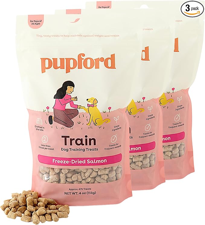 Pupford Freeze Dried Training Treats for Dogs & Puppies, 1400+ Two Ingredient Bites (Salmon, 4 oz, 3 Pack)