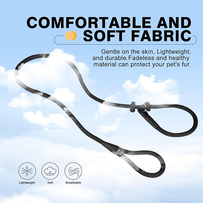 Lynxking Dog Leash Slip Lead Reflective Breathable Rope Comfortable Strong No Pull Slip On Pet Training Lead for Dogs (Black, Large 1/2 inch x 6ft)