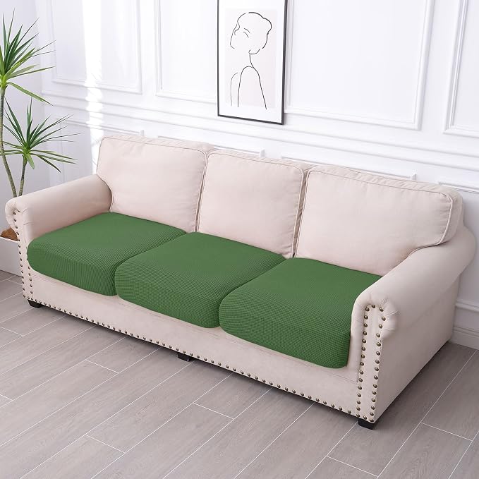 hyha Waterproof Couch Cushion Covers for Pets, Non Slip Sofa Cover for Dogs Washable, Soft Thick Stretch Jacquard Fabric, Sofa Slipcovers with Elastic Bottom (3 Pieces, Grass Green)