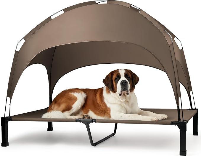 Heeyoo Elevated Dog Bed with Removable Canopy, Portable Dog Cot with Sun Protection Shade Tent, Raised Pet Cooling Cot Bed for Dogs, 60in