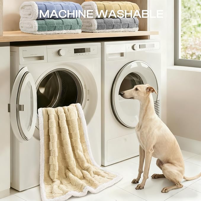 Luciphia Waterproof Dog Blanket, Emotional Support Leakproof Large Pet Blanket for Couch Sofa Bed Protector, Washable Soft Sherpa Fleece with 3D Jacquard, Cozy Calming Reversible, Yellow, 65"x57"
