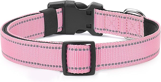 Reflective Dog Collar Padded with Soft Neoprene Breathable Quick Release Basic Dog Collars for Medium Dogs Pink Girl