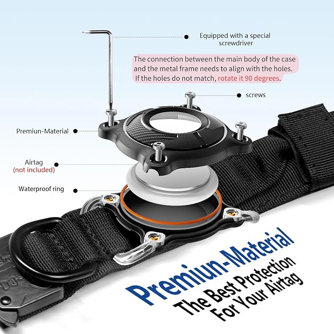 Waterproof AirTag Dog Collar with QR ID Tag, Tactical Military Dog Collar with Built-in AirTag Holder, Heavy Duty Metal Buckle & Control Handle, Training GPS Tracker Collar for Large Dogs(Black,XL)
