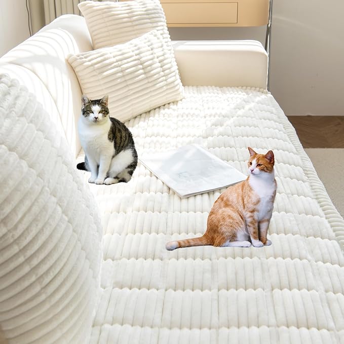 Mivnue Pet Couch Cover, Couch Covers for Dogs, Washable Dog Sofa Covers Couch Protector, Fuzzy Non Slip Couch Slipcover Pet Friendly (White, 27.6" x 82.7")